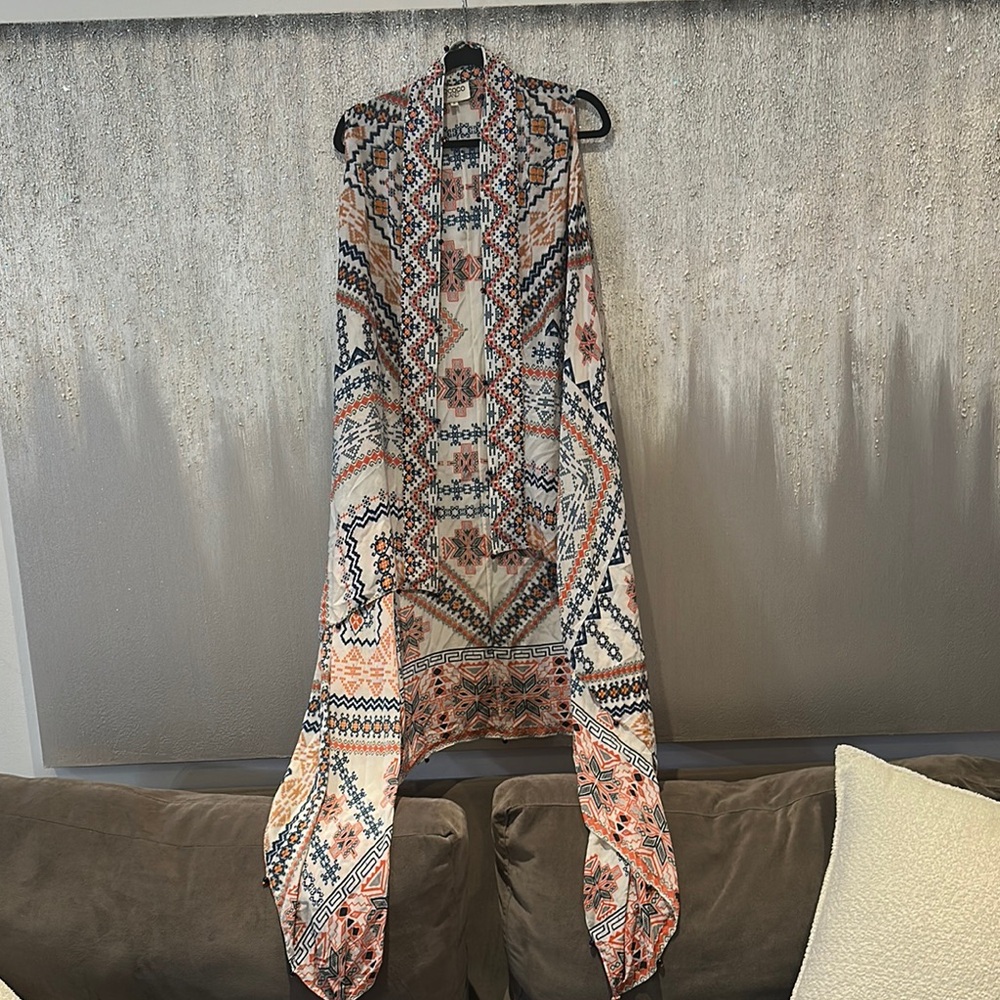Bohemian Patterned Sleeveless Duster